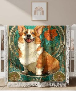 Couverture Tissée Corgi Accroupi Joyeusement