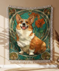 Alternative view of Couverture Tissée Corgi Accroupi Joyeusement