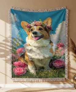 Alternative view of Couverture Tissée Corgi avec une Couronne de Fleurs