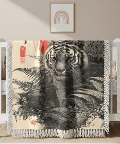 Alternative view of Couverture Tissée Tigre Japonais et Fougères