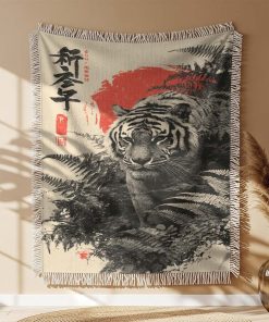 Couverture Tissée Tigre Japonais et Fougères