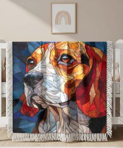 Couverture Tissée Portrait de Beagle Art Vitrail