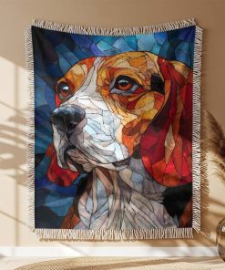 Alternative view of Couverture Tissée Portrait de Beagle Art Vitrail