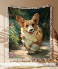 Alternative view of Couverture Tissée Corgi Joyeux Marchant trong un Jardin