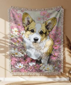 Alternative view of Couverture Tissée Corgi trong un Champ de Fleurs
