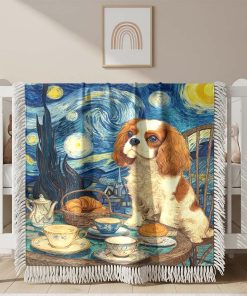 Couverture Tissée Chiot King Charles Spaniel Crème et Blanc