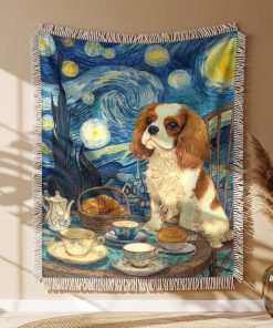 Alternative view of Couverture Tissée Chiot King Charles Spaniel Crème et Blanc