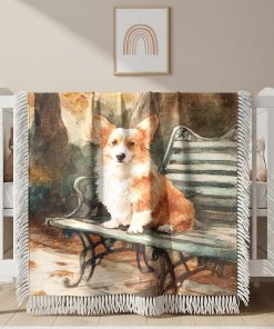 Couverture Tissée Corgi Roux et Blanc Marchant