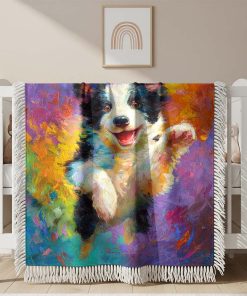 Couverture Tissée Chiot Border Collie Joyeux et Rondouillard
