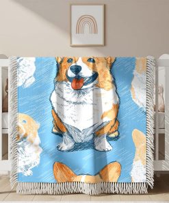 Couverture Tissée Motif Continu Chien Corgi