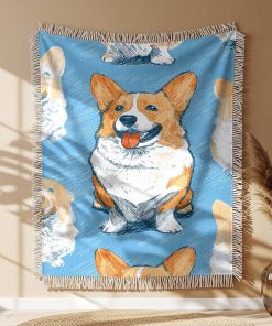 Alternative view of Couverture Tissée Motif Continu Chien Corgi
