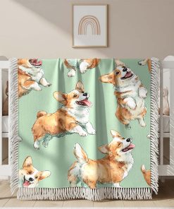 Couverture Tissée Motif Continu Corgi Aquarelle
