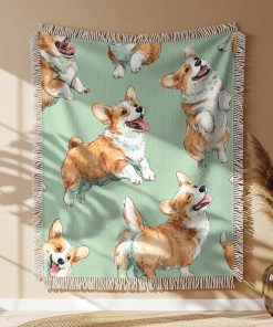 Alternative view of Couverture Tissée Motif Continu Corgi Aquarelle