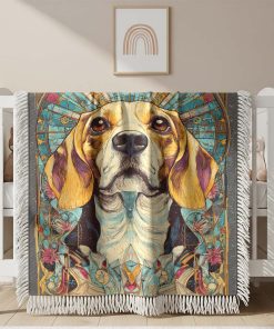 Couverture Tissée Beagle Graphique Art Nouveau