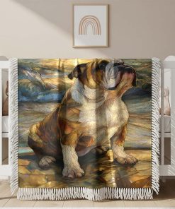 Couverture Tissée Peinture Bulldog Style Vitrail