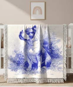 Couverture Tissée Peinture Bleue Bulldog