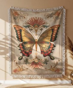 Couverture Tissée Papillon Vintage