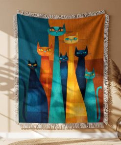 Couverture Tissée Art Famille de Chats