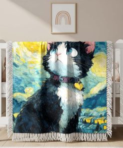 Alternative view of Couverture Tissée Chat dans la Nuit