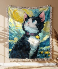 Couverture Tissée Chat dans la Nuit