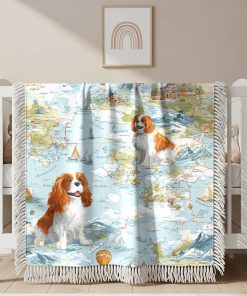 Couverture Tissée Cavalier King Charles Spaniels Kitsch Bleu