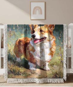 Couverture Tissée Peinture Corgi à la Campagne