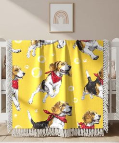 Couverture Tissée Beagles Mignons sur Fond Jaune