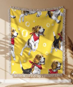 Alternative view of Couverture Tissée Beagles Mignons sur Fond Jaune