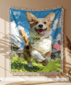 Alternative view of Couverture Tissée Corgi Souriant Courant trong l'Herbe