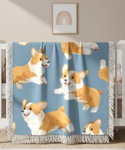 Couverture Tissée Chiots Corgi en Poses Ludiques