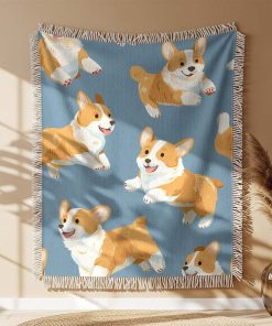Alternative view of Couverture Tissée Chiots Corgi en Poses Ludiques