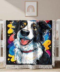Couverture Tissée Border Collie Mignon Style Diamant