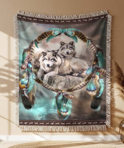 Couverture Tissée Loups Attrape-Rêves