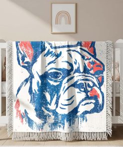 Couverture Tissée Peinture Rouge et Bleue Bulldog Anglais