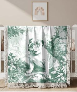 Couverture Tissée Dessin de Bulldog Anglais au Centre