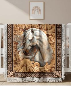 Couverture Tissée Art sur Bois Cheval