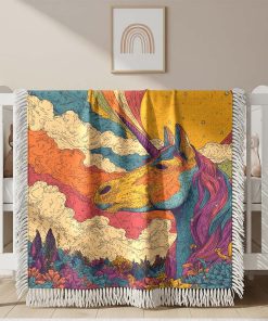 Couverture Tissée Licorne Arc-en-Ciel Rétro