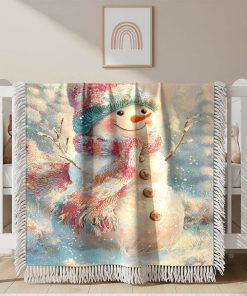 Couverture Tissée Bonhomme de Neige Multicolore Vintage
