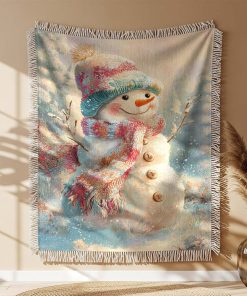 Alternative view of Couverture Tissée Bonhomme de Neige Multicolore Vintage