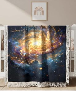 Alternative view of Couverture Tissée Galaxie Spirale avec la Lune