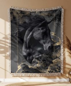 Couverture Tissée Cheval Noir Puissant