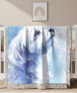 Alternative view of Couverture Tissée Bichon Maltais Blanc et Papillon