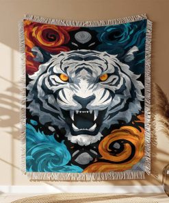 Alternative view of Couverture Tissée Tigre Blanc