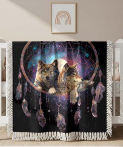 Couverture Tissée Loups et Attrape-Rêves