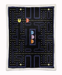Alternative view of Plaid Pacman Game Map 01 Couverture Plaid Polaire Plaid Canapé