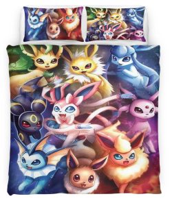 Housse De Couette Toutes les évolutions d’Évoli Pokémon 1002 Parure de lit Ensemble De Literie