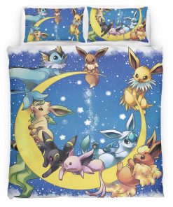 Housse De Couette Toutes les évolutions d’Évoli Pokémon sur la lune Parure de lit Ensemble De Literie