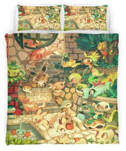 Housse De Couette Pokémon de type Plante 6 Parure de lit Ensemble De Literie