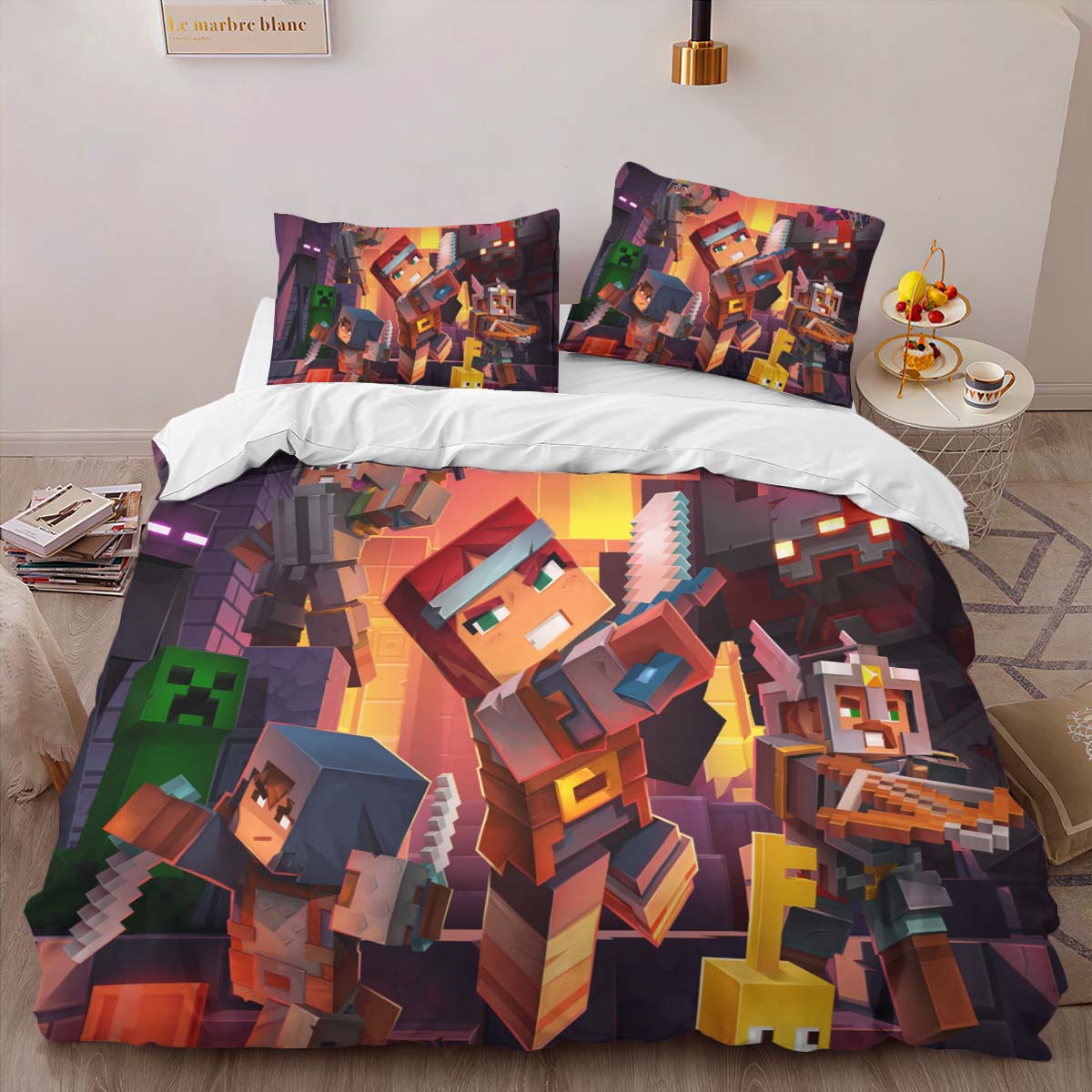Housse De Couette Tous les personnages Minecraft dans le Nether Parure de lit Ensemble De Literie – Image 2