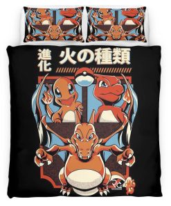 Housse De Couette Salamèche Reptincel Dracaufeu Feu Pokémon 2 Parure de lit Ensemble De Literie